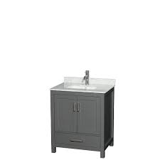 This 30 jamie mirrored bathroom cabinet features carefully cut beveled mirror pieces with silver trim and a solid marble stone top. Wyndham Collection Sheffield 30 Inch Dark Gray Single Vanity Carrara Marble Top Square S The Home Depot Canada