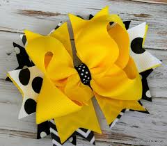 Black And Yellow Hair Bow Girls Hair Bow Black White And Gold Stacked Hair Bow Game Day Hair Bow Girl Hair Bows Diy Hair Bows Boutique Hair Bows