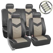 Fh Group Pu Leather 47 In X 23 In X 1 In Airbag Compatible Seat Covers With Accessory Set Gray Leather Car Seat Covers Car Seat Cover Sets Seat Covers