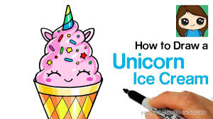 How To Draw A Unicorn Ice Cream Easy And Cute Youtube Unicorn Ice Cream Ice Cream Art Unicorn Drawing