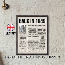 Birthday Gift For 70 Year Old Man Uk Back In 1949 Newspaper Poster Last Minute 70th Birthday Gift British 1949 Birthday Print Digital File 70 Years Ago In Uk History Page Grandpa Birthday Gifts 60th Birthday Gifts 40th Birthday Gifts
