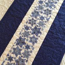 Hanukkah Passover Table Runner Quilt Blue White Chanukah Judaica Star Of David Handmade Quilted Table Runners Patterns Chanukah Decor Jewish Crafts
