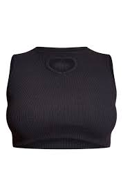 Black Rib Heart Cut Out Crop Top Tops Prettylittlething Il