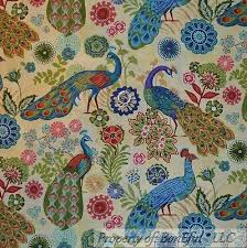 Boneful Fabric Fq Cotton Quilt Cream Vtg Lg Peacock Bird Aqua Blue Purple Flower Printing On Fabric Flower Curtain Fabric