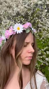 Cascade flower crown Sakura flower crown First Communion Chamomile wreath  Artificial flower crown Bohemian Bridal wreath Pink flower crown