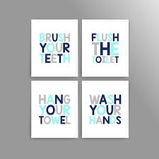 Light Aqua Navy Grey Printable Diy Kids Bathroom Art Brush Kids Bathroom Art Bathroom Art Kids Bathroom