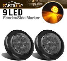 Buy Partsam 2pcs 2 Inch Round Amber Led Side Marker And Clearance Lights 9 Diodes Smoke Lens W Reflectors Trailer Truck Lights Submersible 12v Grommets Pigtails Sealed 2 Round Led Marker Trailer
