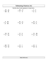 Subtracting Fractions With Easy To Find Common Denominators And Some Improper Fractions A Fractions Worksh Fractions Improper Fractions Subtracting Fractions
