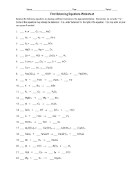 N2 + h2 → nh3. First Balancing Equations Worksheet