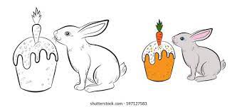 If i were coloring this in, i would use some pretty lighter pinks and yellows alternating for a softer look. Rabbit Cake Carrot Coloring Page Children Stock Vector Royalty Free 597127583