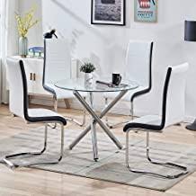 This round kitchen table sets design modern set has today's look. Buy Sicotas 5 Piece Round Dining Table Set For 4 Person Modern Round Glass Table With Faux Leather High Back Dining Room Chairs Dining Set For Dining Room Kitchen Table 4 White