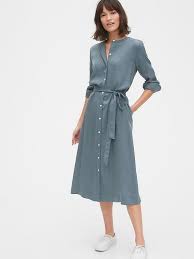 Button Front Midi Shirtdress In Tencel In 2020 Shirt Dress Dress To Impress Fashion