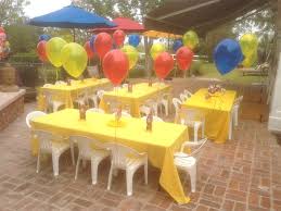 Fun And Colorful Children S Party Blue Red And Yellow Are A Great Combination For A Small Backyard Birthday Parties Backyard Birthday Sonic Birthday Parties