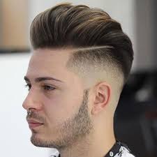 Pompadour Fade With Hard Part And Beard Pompadour Haircut Pompadour Hairstyle Mens Hairstyles Pompadour