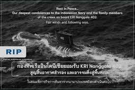 ทั้งนี้ เรือดำน้ำ kri nanggala 402 ได้ขาดการติดต่อตั้งแต่เช้านี้เวลา 04.30 น.ตามเวลาท้องถิ่น หลังจากที่ได้รับอนุมัติให้ดำลงไปในทะเลน้ำ. Y8vjjwtvudrcfm