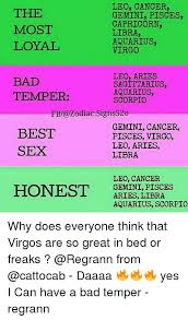 They can be clingy and moody, but are overall good to keep around: The Most Loyai Leo Cancer Gemini Pisces Capricorn Libra Aquarius Virgo Bad Temper Leo Aries Sagittarius Aquarius Scorpio Fb Zodiacsigns520 Best Sex Gemini Cancer Pisces Virgo Leo Aries Libra Leo Cancer Gemini Pisces