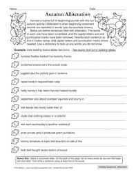 Harvest A Bushel Full Of Alliteration Vocabulary And Sentence Writing Practice With This Unique Autumn Workshe Alliteration Writing Practice Sentence Writing