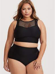 Black High Neck Mesh Bikini Top Deep Black Plus Size Swimwear Swimwear Women S Plus Size Swimwear