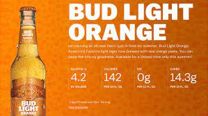 3.2 grams of carbohydrate, no sugar reported per 440ml. Anheuser Busch Debuts Summery New Bud Light Orange Bud Light Light Orange Light Lager