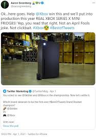Just one day after announcing a fridge modeled after the xbox series x, the xbox team is looking to see how fans would respond to a mini fridge edition. G7xi 596lpldqm