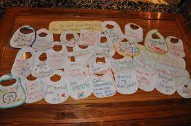 Baby Shower Each Guest Designed A Baby Bib With Fabric Pens Bought From The Toy Store And Borders Mall Of The Emir Whales Baby Shower Fabric Pen Baby Shower
