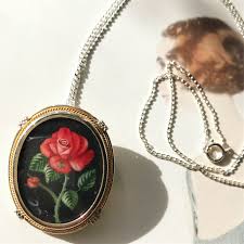 Vintage Rose Necklace 1940 S Italian 800 Silver Hand Painted Flower Pendant Brooch Art Deco Romantic Love Bridal Jewelry Valentine S Portrait Necklace Valentines Jewelry Pendant