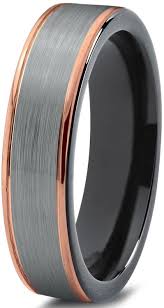 Black And Rose Gold Wedding Band Tungsten Wedding Band Ring 6mm For Men Women Black 18k Rose Gold Stepped Edge Polishe Rose Gold Mens Wedding Band Wedding Ring For Him Tungsten Wedding Bands