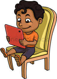 Black And White African American Clip Art Black Kid Using Tablet Cartoon Clipart Vector Friendlystock Cartoon Clip Art Little Boy Drawing African Children