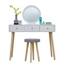 Product title mainstays transitional metal vanity set, white finish. Huisen Furniture White Dressing Table With Mirror And 3 Drawers For Bedroom Modern Small Makeup Vanity Table And Stool Set For Corner Girl Gift Buy Online In Montenegro At Montenegro Desertcart Com Productid