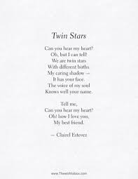 Twin Stars Beautiful Words Love And Friendship Poem Poems Poetry By Poet And Writer Clairel Estev Friendship Poems Love And Friendship Poems New Love Poems