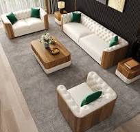 Sofá tufado de couro sintético Wovent Modern Beige e Loveseat, conjunto de 3