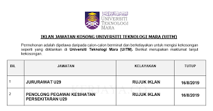 Permohonan adalah dipelawa daripada warganegara malaysia. Jawatan Kosong Terkini Universiti Teknologi Mara Uitm Jururawat Penolong Pegawai Kesihatan Persekitaran Kerja Kosong Kerajaan Swasta