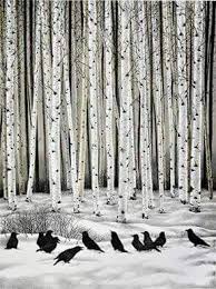 White Birch Tree And Crows Bird Art Crow Art Black Bird