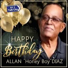 Today it is indeed our pleasure to wish Talk City 91.1FM 's very own Allan  "Honey Boy" Diaz a Happy Birthday 🎂 🥳 With a voice as smooth and sweet as  honey ,