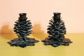 Vintage Cast Iron Metal Pine Cone Set Candle Holders Candle Stick Antique Christmas Decor By Grandchildattic