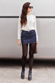 8 Chic Ways To Wear Tights Denim Skirt Winter Miniskirt Outfits Winter Skirt Outfit