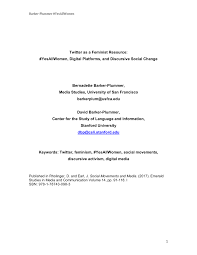 Pdf Twitter As A Feminist Resource Yesallwomen Digital Platforms And Discursive Social Change