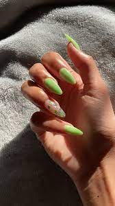 Green Almond Acrylic Nails In 2021 Almond Shape Nails Acrylic Nails Almond Shape Green Acrylic Nails