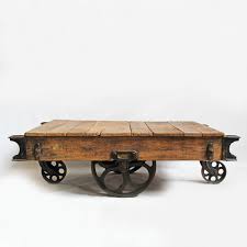Shop Our Vintage Coffee Tables At Mix Furniture Vintage Original Industrial Cart Cast Iron Swivel Wheels With Cart Coffee Table Industrial Cart Coffee Table