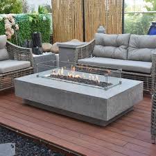 Hampton Rectangular Concrete Propane Fire Table Silver Gray Elementi Outdoor Gas Fireplace Fire Table Outdoor Fire Pit