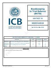 Bktb Icbtest 1a Mm 2018 V1 Du Rb An Bookkeeping To Trial Balance Bktb Y Icb Test 1a Em Memorandum In G Ac Ad Apr 2018 To Mar 2019 This Test Paper Course Hero