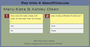 A multiple choice quiz all about episode 68 of full house called our very first telethon. Trivia Quiz Mary Kate Ashley Olsen