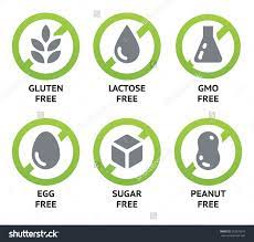 Stock Vector Set Of Food Dietary Labels For Gmo Free Sugar Free And Allergen Free Products Eps Cmyk 253579519 Jpg 1500 1433 Logotipo Pictogramas Free