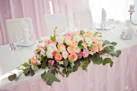 Pastels or pastel colors belong to a pale family of colors, which, when described in the hsv color space, have high value and low saturation. Beautiful Wedding Table With Flower Decoration In Pastel Peach Stock Photo Picture And Royalty Free Image Image 68477120