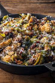 Traeger Crispy Brussels Sprouts With Bacon And Croutons Smoked Food Recipes Traeger Cooking Pellet Grill Recipes