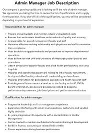 Admin Manager Job Description | Velvet Jobs