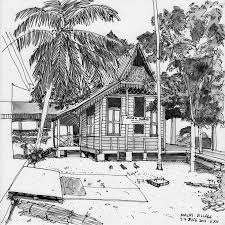Kampong Perspective Drawing Architecture House Sketch House Illustration