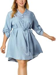 Get the best deals on plus size tee shirts cotton and save up to 70% off at poshmark now! Uxcell Women S Plus Size Roll Up Sleeves Above Knee Belted Denim Shirt Dress At Amazon Women S Clothing Store