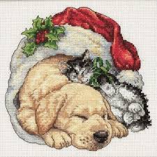 Farbige stickvorlage zählmuster auf papier. Puppy And Kitten Christmas Cross Stitch Kit Awwwwww Kreuzstichsets Kreuzstich Tiere Sticken Kreuzstich