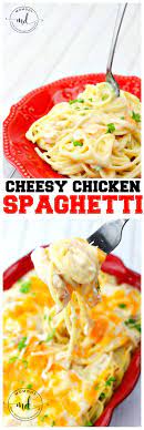 Cheesy Chicken Spaghetti Cake Recipe Ooey Gooey Creamy Cheese In A Baked Meal The Whole Chicken Spaghetti Recipes Cheesy Chicken Spaghetti Chicken Spaghetti